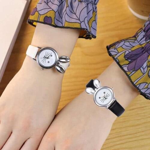 Kids Fashion 3D Rabbit Pattern Women Watch Luxury Brand Casual Simple Quartz Clock Women Leather Strap Wrist Watch Reloj Mujer