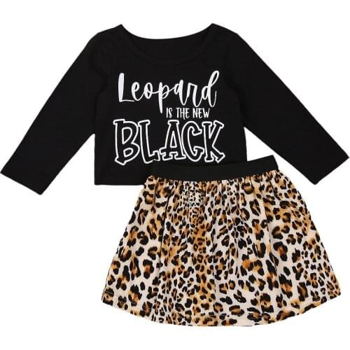 Baby Girl 2 Pieces Suit Letter Print Long Sleeve T-shirt Toddler Leopard Mini Skirt Fashion Kids Toddler Autumn Clothes Set 0-3Y