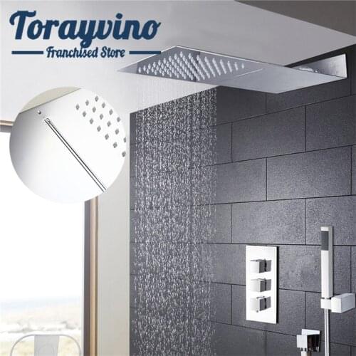 Bathroom shower way shower faucet set doccia super thin brass rainfall/waterfall shower head with 3 control valve shower set