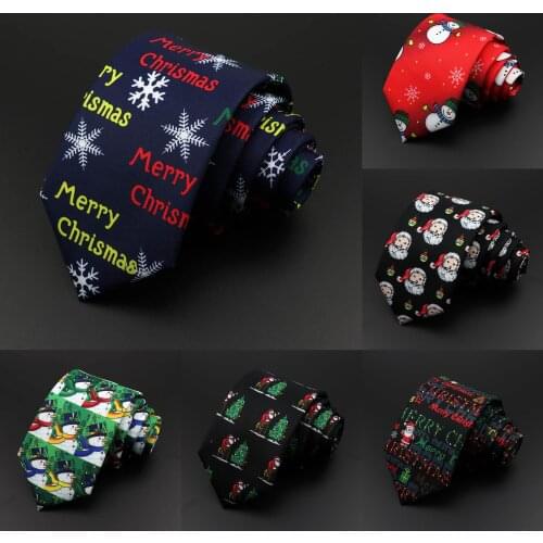 2020 Hot New Sell Merry Christmas Necktie Slim Polyester Print Santa Claus Snowman Tree Elk Festival Gift Red Blue Green Ties