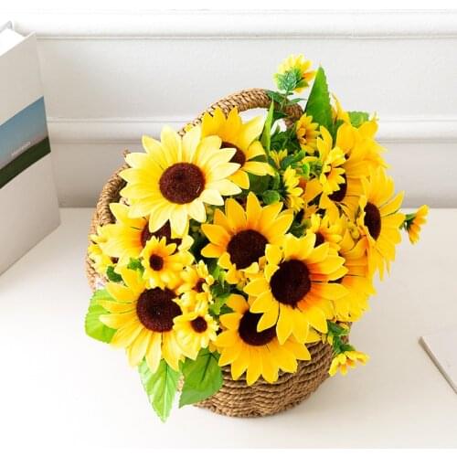 1 Bouquet 7 Heads Artificial Sunflower Faux Silk Flowers Home Wedding Decor Fake Flower fake plants for DIY Home Garden Decorat