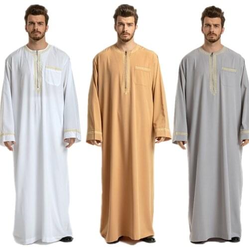 Islamic Men Jubba Thobe Saudi Arabia Abaya Traditional Arabic Dubai Long Sleeve Embroidery Clothing Mens Ramadan Muslim Dress