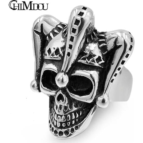 CHIMDOU 2017 Mens Stainless Steel Ring Halloween Party Gift Circus Clown Skull Rings Jewelry,AR434