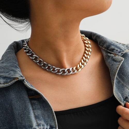 Two Color Punk Miami Cuban Choker Necklace Collar Statement Hip Hop Big Chunky Aluminum Gold Thick Chain Necklace Women Jewelry