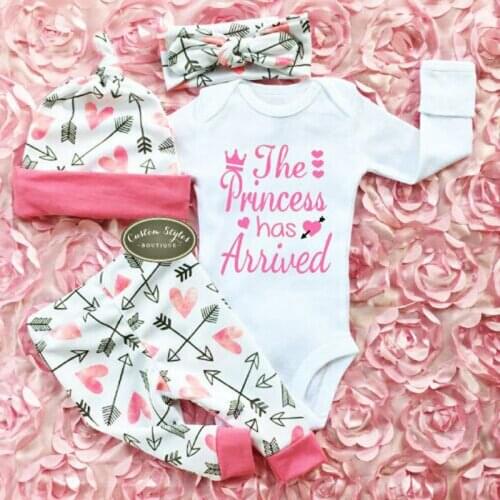 4PCS newborn jumpsuit suit spring and autumn cotton long-sleeved letter printing bag fart baby girl clothes