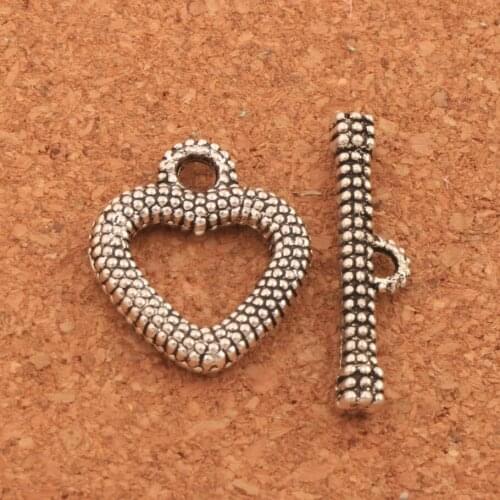 Dots Heart Alloy Toggle Clasp Jewelry Findings 18x21mm 14Psets Zinc Alloy Fit Bracelets L859