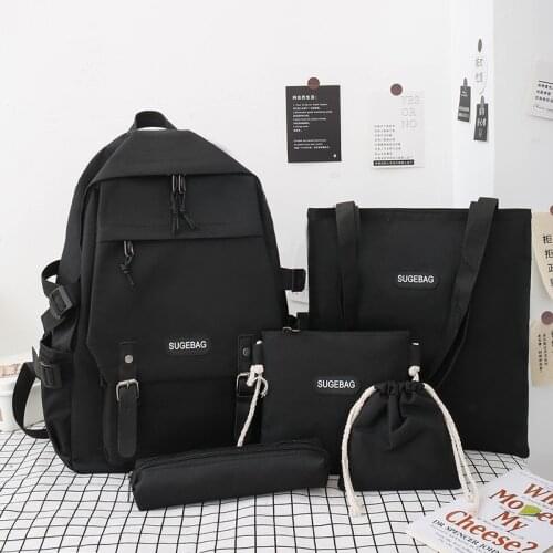 5 Piece Set Casual Backpacks New School Bags for Teenage Girls Women Backpack Canvas Travel Bookbags Teen Student Shoulder Bag
