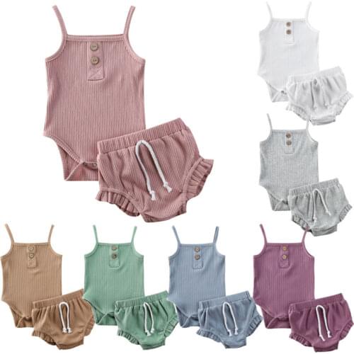 Pudcoco US Stock 0-24M 2PCS Summer Newborn Kid Baby Girls Clothes Knitted Crop Tops + Shorts Outfits