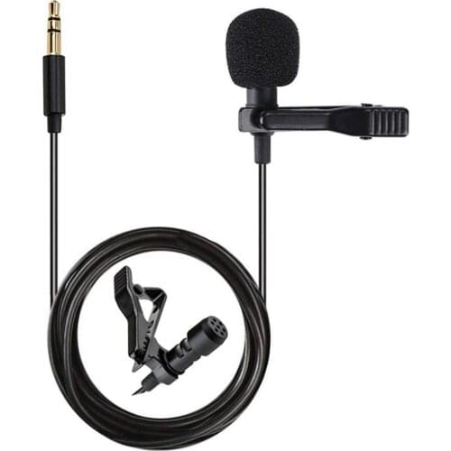 Besegad 1.5m Clip-on Computer PC Lavalier Microphone Mic with PU Pouch for Voice Recording Live Online Teaching Meeting