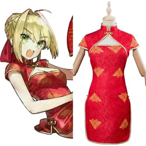 FGO Fate Extella Link Nero Cosplay costume Cheongsam Scathach Nero Francis Drake costume Red Dress Halloween Carnival Cosplay
