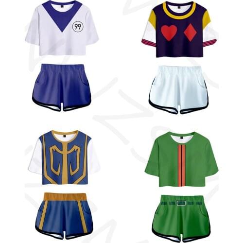 Anime Hunter X Hunter 3D Print Tracksuit Women Two Piece Set Top+Shorts Outfits Killua Zoldyck HIsoka Cosplay Costumes
