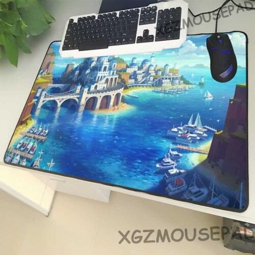 XGZ Anime Landscape Extra Large Size Gaming Mouse Pad Lock Edge Cartoon Beautiful Fishing Port City Computer Rubber Mat Non-slip