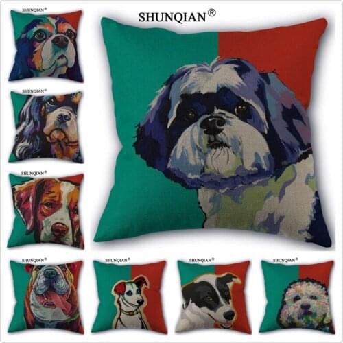 Linen Cotton Art dog Pillow Cover Custom Print Home Decorative Pillows Cases 45x45cm one side WJY420-4