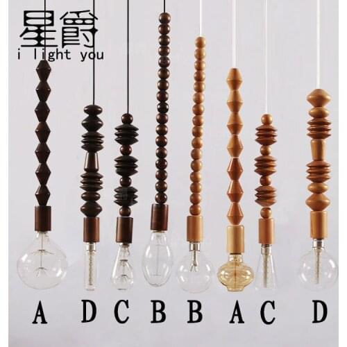 Loft Handmade Vintage Edison Simple String Wood Industrial Pendant Lights for Cafe Balcony Bar Aisle Clothing Store Droplight