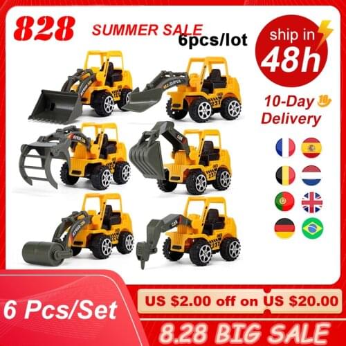 6 Pcs/Set Vehicle Truck Car Model Plastic Diecast Construction Bulldozer Engineering Model Toy Cars for Kids Children Boys Gift