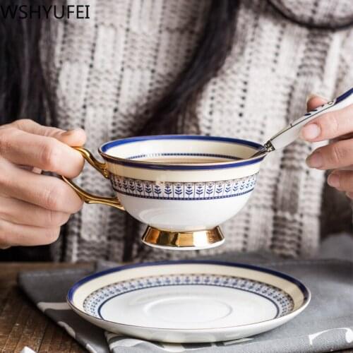 Fashion British Style Ceramic Cup Bone China Coffee Cup Drinking Cup Household Drinking Set Spoon