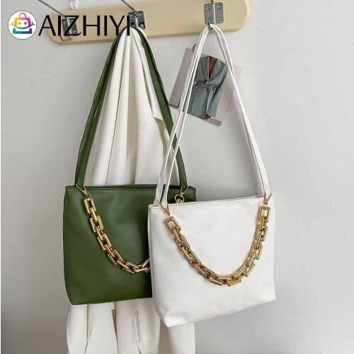 Fashion Women PU Leather Thick Chain Shoulder Underarm Bag Casual Ladies Solid Color Small Handbags Purse