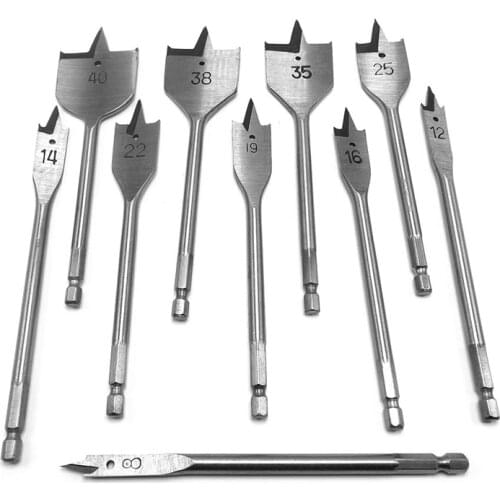 HOEN 6-55mm Durable Woodworking Tool Sets Flat Drill Long High-carbon Steel Wood Flat Drill Set Woodworking Spade Drill Bits