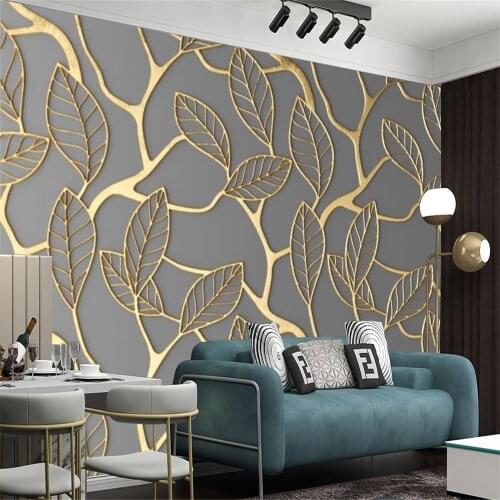 Classic 3d Wallcovering Wallpaper Golden Line Leaf Pattern Mural Simple Modern Home Decor Living Room Painting Wallpapers