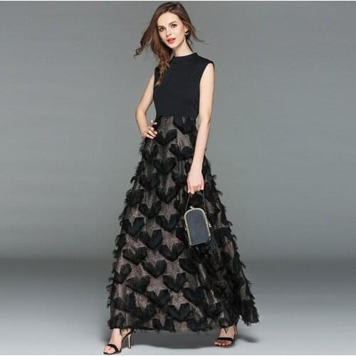 New arrival 2018 fashion party dress Summer women Dress big hems maxi long dresses golden printing tassel OL female Vestidos