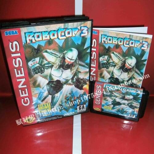 New Arrival Sega MD game - Robocop 3 with Box and Manual for 16 bit Sega MD game Cartridge Megadrive Genesis system