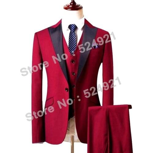 New Style Groomsmen Groom Tuxedos Peak Black Lapel Men Suits Wedding Best Man Blazer ( Jacket+Pants+Vest+Tie ) C487