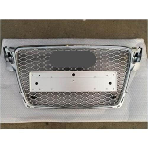 Front Sport Hex Mesh Honeycomb Hood Grill Gloss Silver for Audi A4/S4 B8 2009 2010 2011 2012 For RS4 Style