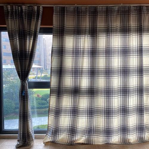 High Grade Lattice Thick Blackout Curtains for Living Room Kitchen Bedroom Cortains Drapes Classic Stripe Plaid Window Drapes