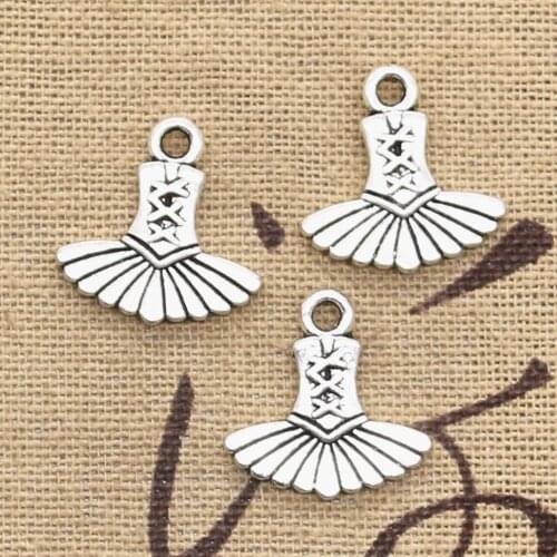 20pcs Charms Ballet Dress Tutu Ballerina 17x17mm Antique Silver Color Pendants Making DIY Handmade Tibetan Silver Color Jewelry