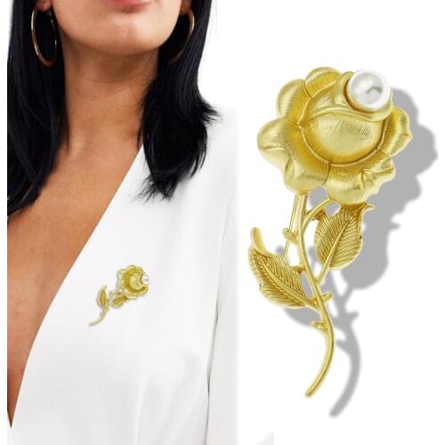 Stunning Bridal Rose Flower Leaf Pearl Floral Hat Lapel Scarf Pin Brooch Gold Wedding Tribal Vintage Statement Gift Graduation