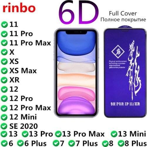 Rinbo Full Glue Cover Tempered Glass For iPhone 12 mini 11 Pro XS Max X XR Screen Protector For iPhone SE 2020 8 7 6 6s Plus