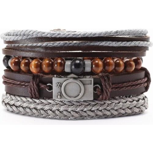 Luxury Jewelry Hand-woven Bracelet Cowhide Camera Mens Bracelet Can Be Pulled Ethnic Retro Style Multi-layer Suit Wholesale