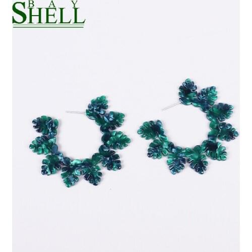 Shell Bay Acrylic Green Earrings Jewelry For Women Fashion statement boho Geometric Tree Leaf Earring ZA Pendientes Wholesale