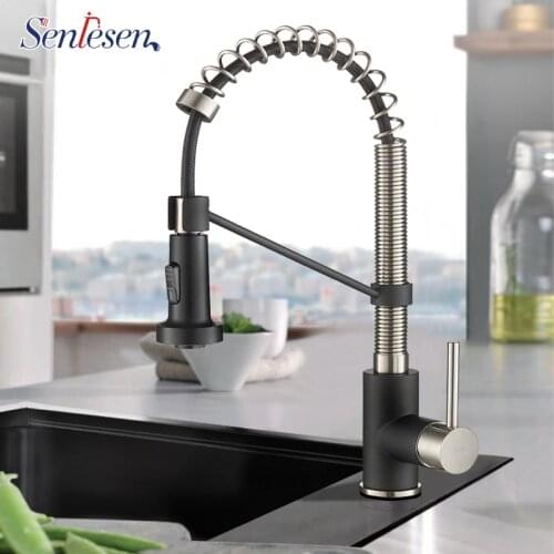 Senlesen Kitchen Faucet Brass Single Lever Pull Down Sprayer Spring Deck Mount Mixer Tap Single Handle Hole For Kitchen Sink