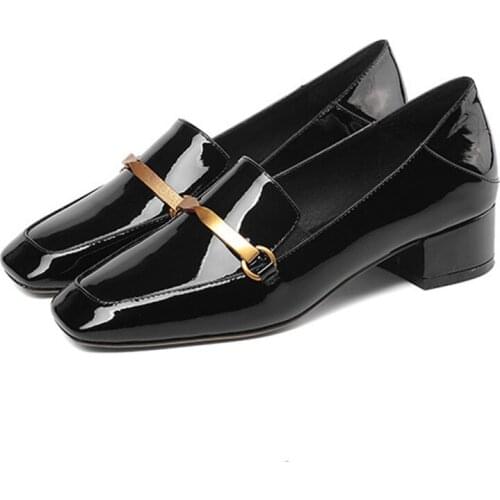 New Square Toe Shoes Fashion Womens Pumps Hot Sell Low Heels Shoes Genuine Leather Pumps Luxury Brand Ladies Shoes