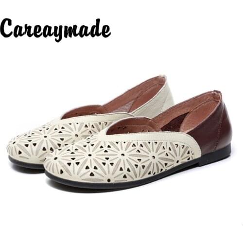 Careaymade-Spring pure handmade Genuine leather shoes, a new vintage artist with a round head and a comfortable womans shoes