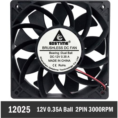 Gdstime Big Airflow 12cm 120mm 120mm x 120mm x 25mm DC 12V 0.35A Ball Bearing High Wind Pressure Cooling Fan Computer Case Fan