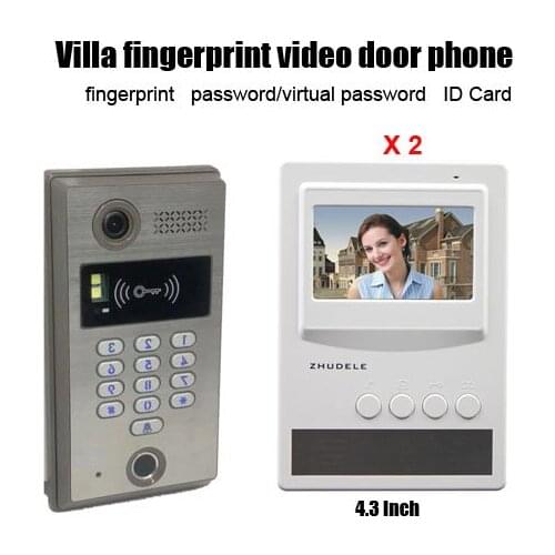 ZHUDELE New Arrival Intercom System Doorbell 4.3" Video Door Phone Fingerprint&Password Unlocking HD Camera 1v2