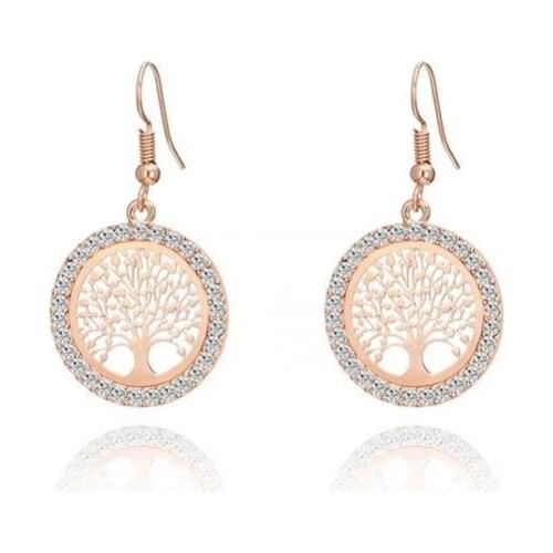 YLWHJJ brand Hollow Out Tree of Life Earrings for women hot Geometric round Rhinestone Crystal girls earrings Fashion jewelry