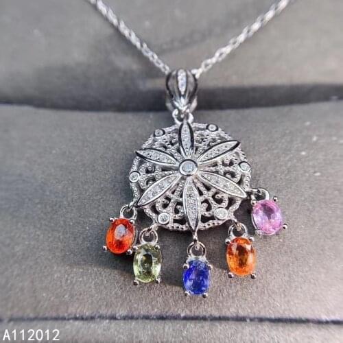 KJJEAXCMY fine Jewelry 925 Sterling Silver Natural color sapphire Girl luxury Pendant Necklace chain Support Test Chinese style