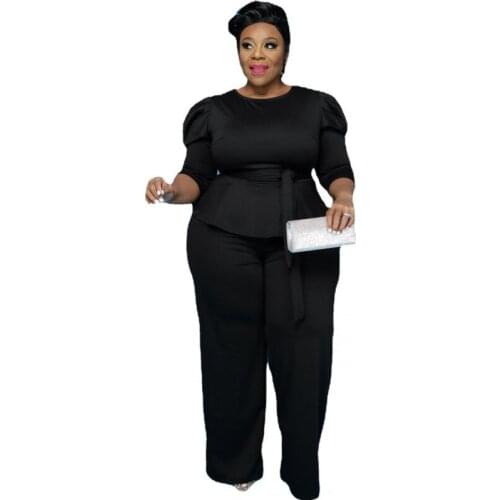 Women Two Piece Outfits 2021 Autumn New Solid Color Long Sleeve Trousers 2 Piece Set Top And Pants Plus Size Women Clothing