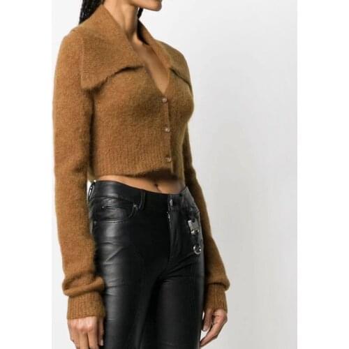 Women Fluffy Cropped Cardigan With Open Collar A833