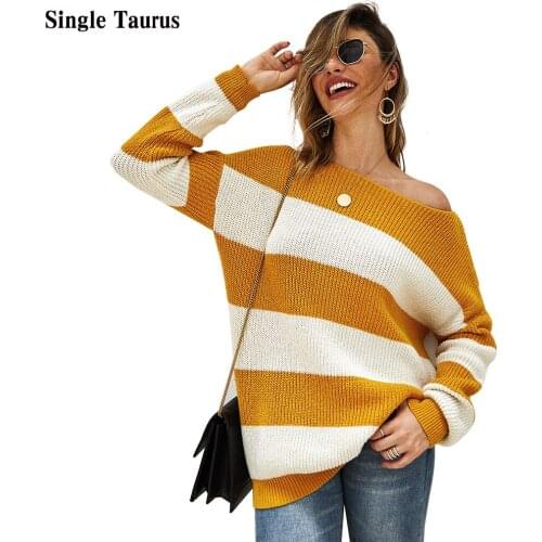 Female Sexy Striped Sweater Tops O Neck Long Sleeve Loose Streetwear Casual Knitwear Korean Autumn Winter Elegant Knit Sweaters