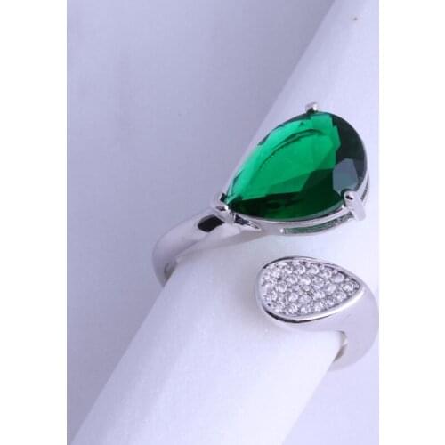 Love Monologue New Design Green imitation Emerald Cubic Zirconia Teardrop Shape Ring J0563 Size 6 / 7 / 8 / 9 Free Jewelry Bag