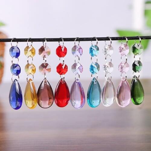 10PCS 38mm Crystal Suncatcher Teardrops Beads Chandelier Prisms Parts Pendants with Octagon Beads Window Hanging Ornament