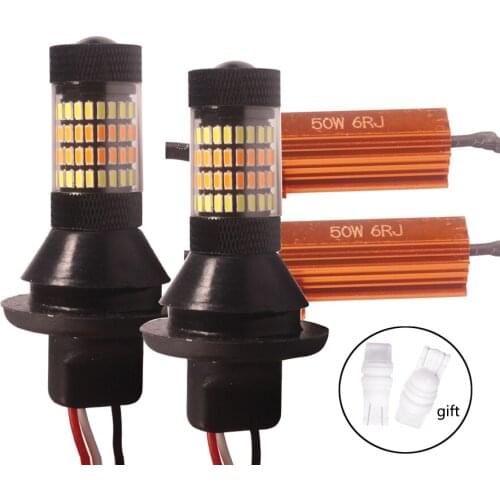 2Pcs Anti-Flash T20 W21W LED Bulbs 1156 Dual Color BA15S BAU15S P21W PY21W Canbus Turn Signal Lights DRL No Error 96-Smd