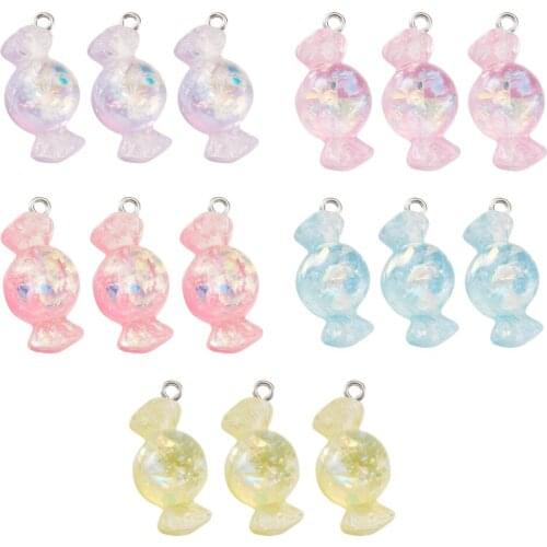 30pcs/set Mixed Color Resin Candy Shape Pendant Charms for Necklace Bracelet Earrings Jewelry Making DIY Findings 27x13x11mm