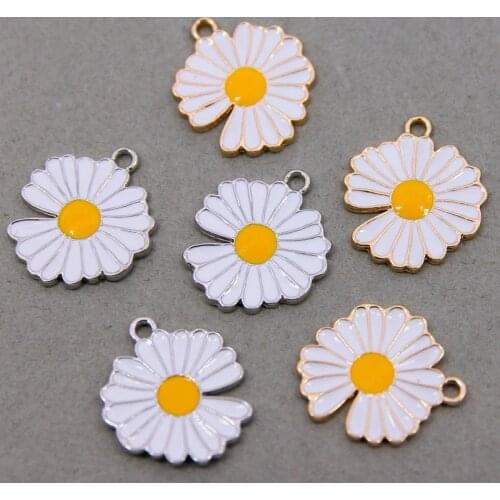 6Pcs/Lot New Yellow White Enamel Daisy Flower Charms For Bracelet Earring Necklace Pendants Alloy Jewelry Making Findings