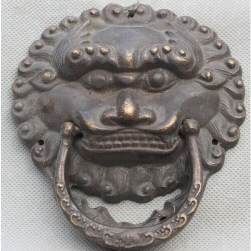 Free Shipping 6" Old Chinese Feng Shui Bronze Fu Foo Dog Guardion Lion Head Mask Door Knocker S0705 Discount 35