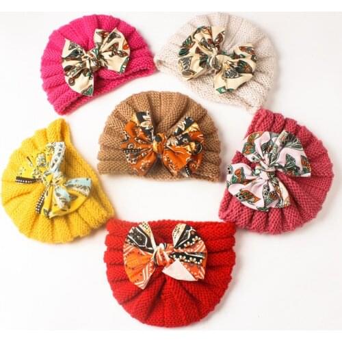 Childrens Woolen Hat With Bowknot Baby Knitted Hat Keep Warm Winter Cap Adjustable Elastic Soft Child Headband Kids Accessories